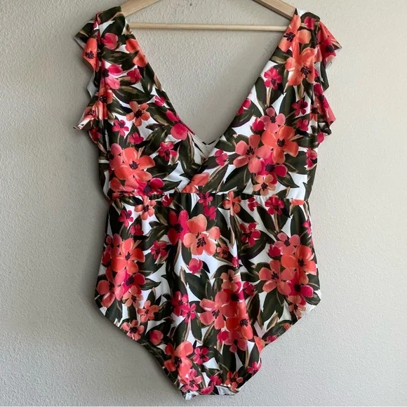 Anthropologie Floral One Piece Swimsuit - Pink and Green - Picture 6 of 12